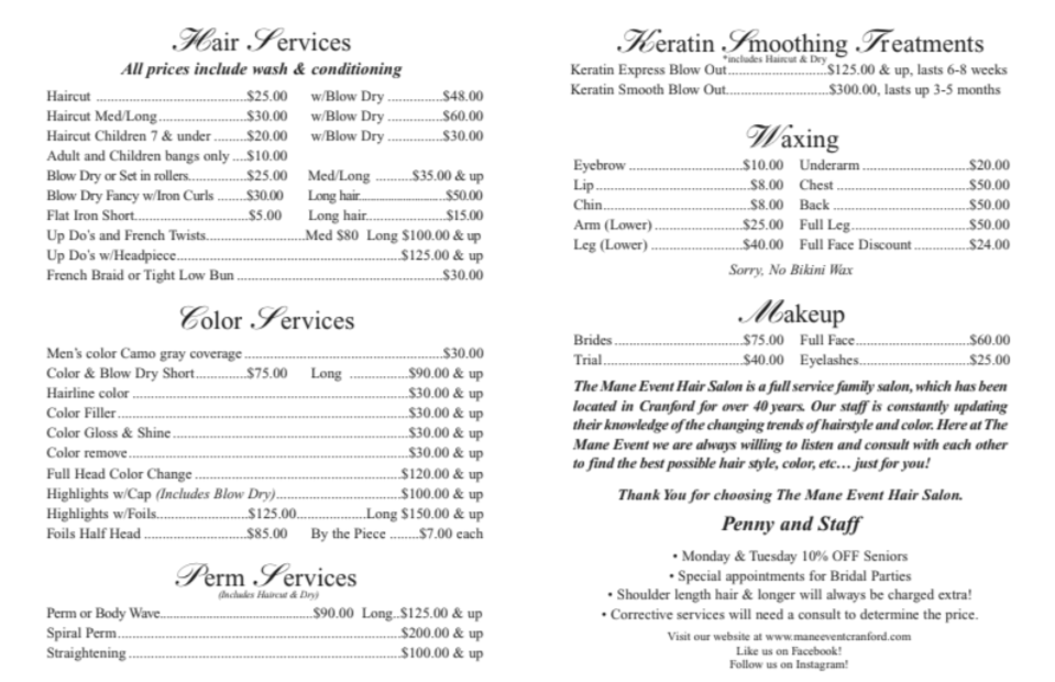 Our Menu The Mane Event Cranford